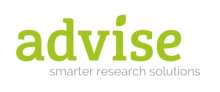 Logo des Marktforschungsinstituts advise. Das Logo setzt sich aus dem grünen Titel advise und dem Untertitel smarter research solutions zusammen.
